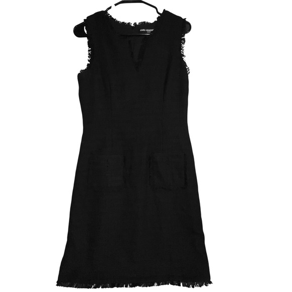 Karl Lagerfeld Paris Black shift tweed sleeveless dress size 6 *Missing Buttons* - Picture 2 of 12